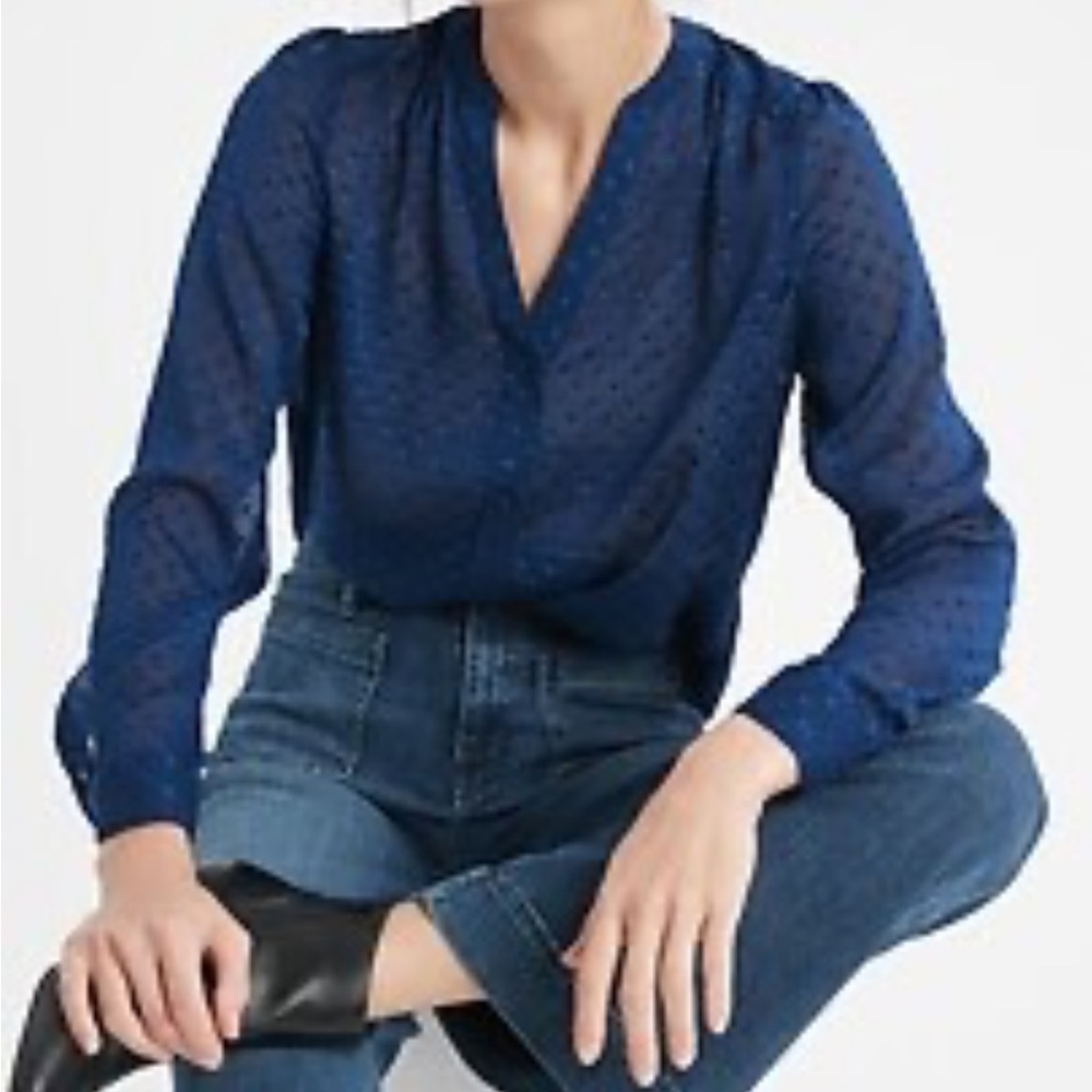 Tommy Hilfiger Sheer Textured Draped V-Neck Blouse Top Women Large